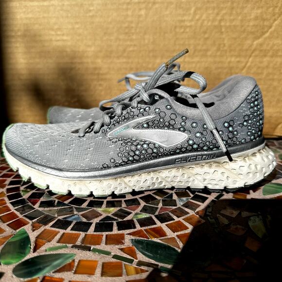 Brooks Glycerin 17 Running Shoes Lace Up Synthetic Mesh Gray Aqua Ebony 8B - Picture 4 of 7